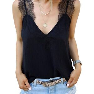 Black Lace Strap V-Neck Cami Tank Top – Size M